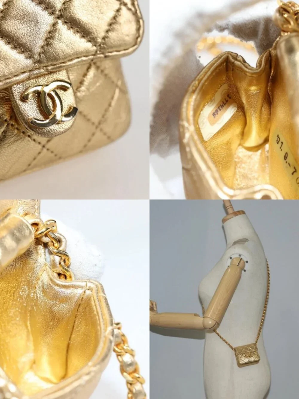 CHANEL Mini Mini Matelasse 7 Chain Bag Lamb Skin Gold Tone CC Auth 120870SAV